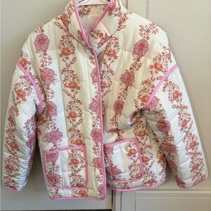 Floral Quilted Jacket with Pink Accents